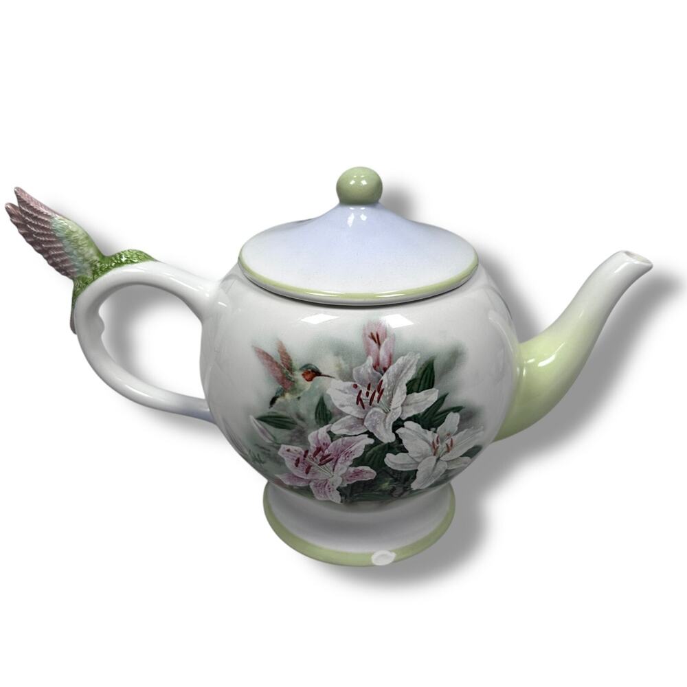Lena Liu Hummingbird and Lilies Teapot Floral Porcelain with Lid Teleflora READ‎